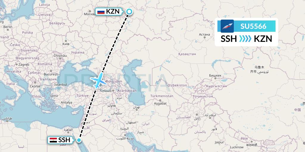 SU5566 Aeroflot Flight Map: Sharm el-Sheikh to Kazan