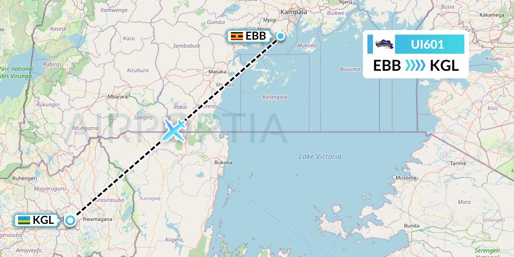 UI601 Auric Air Flight Map: Entebbe to Kigali