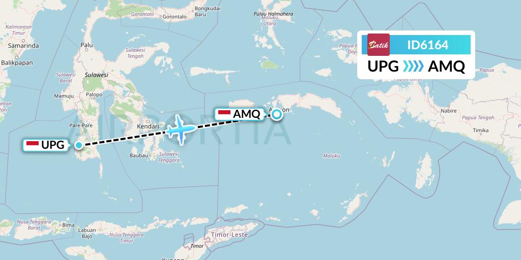 ID6164 Batik Air Flight Map: Makassar to Ambon