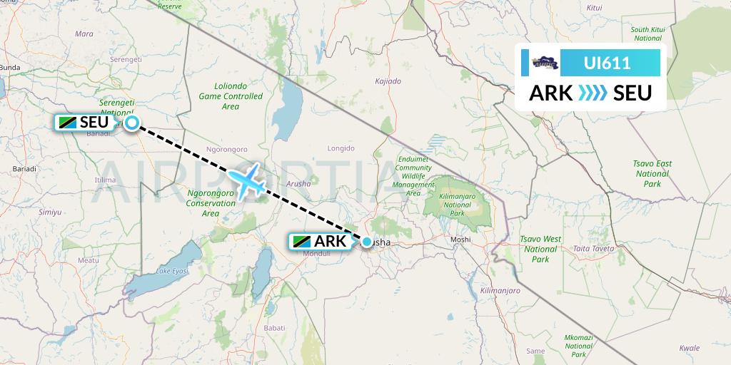 UI611 Auric Air Flight Map: Arusha to Seronera