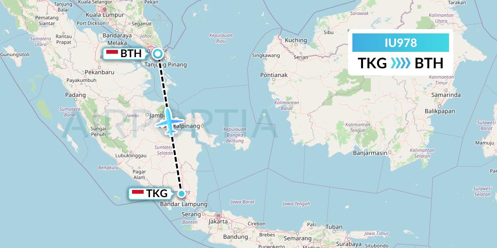 IU978 Pt. Super Air Jet Flight Map: Bandar Lampung to Batam