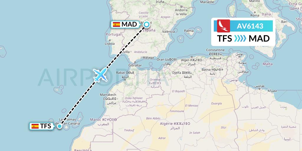 AV6143 Avianca Flight Map: Tenerife to Madrid