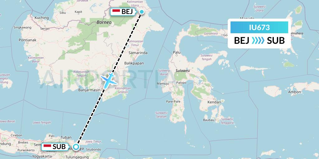 IU673 Pt. Super Air Jet Flight Map: Kalimarau to Surabaya
