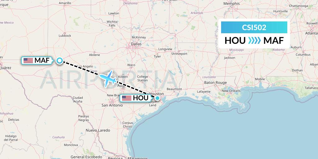 CSI502 Csi Aviation Flight Map: Houston to Midland