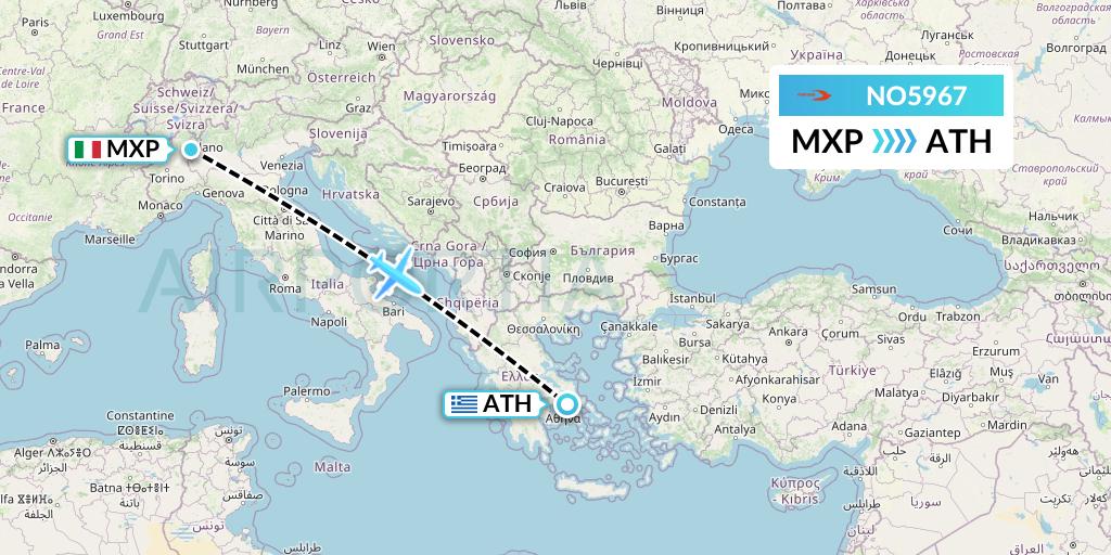 NO5967 Neos Flight Map: Milan to Athens
