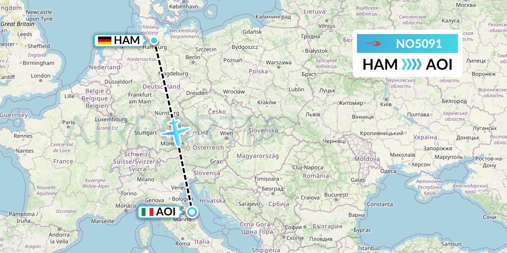 NO5091 Neos Flight Map: Hamburg to Ancona