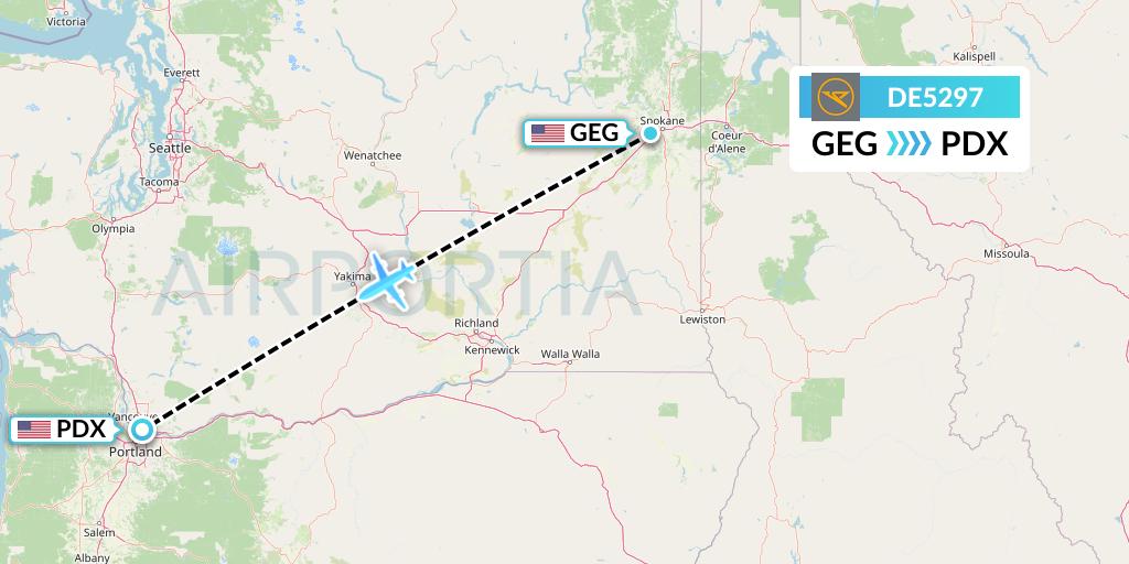 DE5297 Condor Flight Map: Spokane to Portland