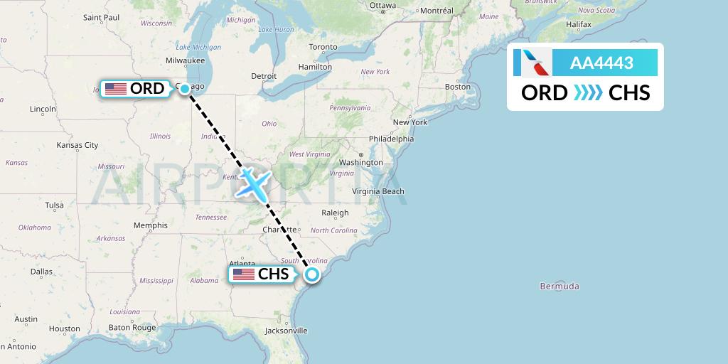 AA4443 American Airlines Flight Map: Chicago to Charleston