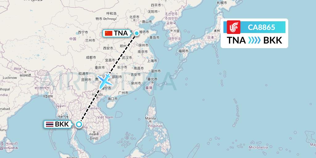 CA8865 Air China Flight Map: Jinan to Bangkok