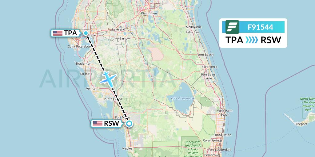 F91544 Frontier Airlines Flight Map: Tampa to Fort Myers