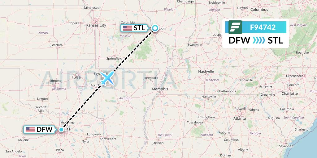 F94742 Frontier Airlines Flight Map: Dallas to St. Louis