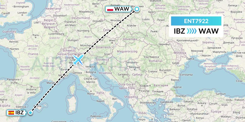 ENT7922 Enter Air Flight Map: Ibiza to Warsaw