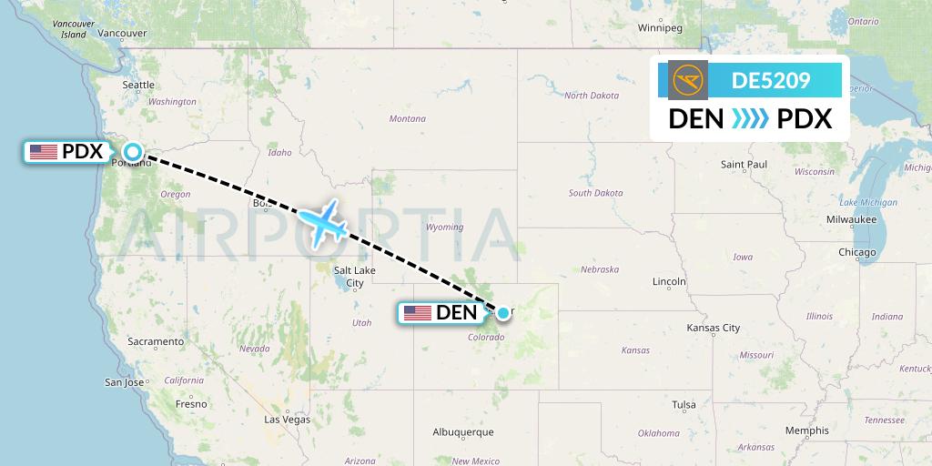 DE5209 Condor Flight Map: Denver to Portland