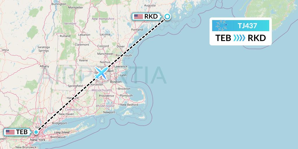 TJ437 Tradewind Aviation Flight Map: Teterboro to Rockland