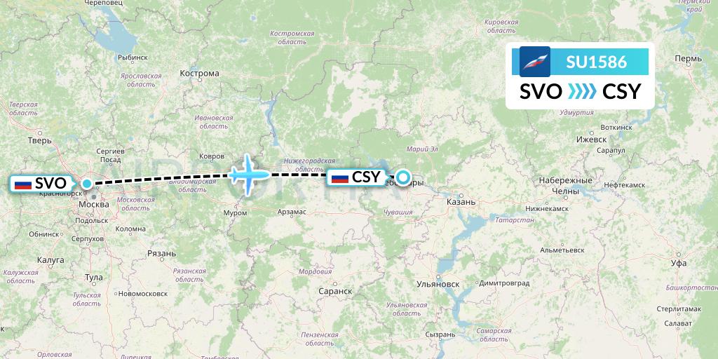 SU1586 Aeroflot Flight Map: Moscow to Cheboksary