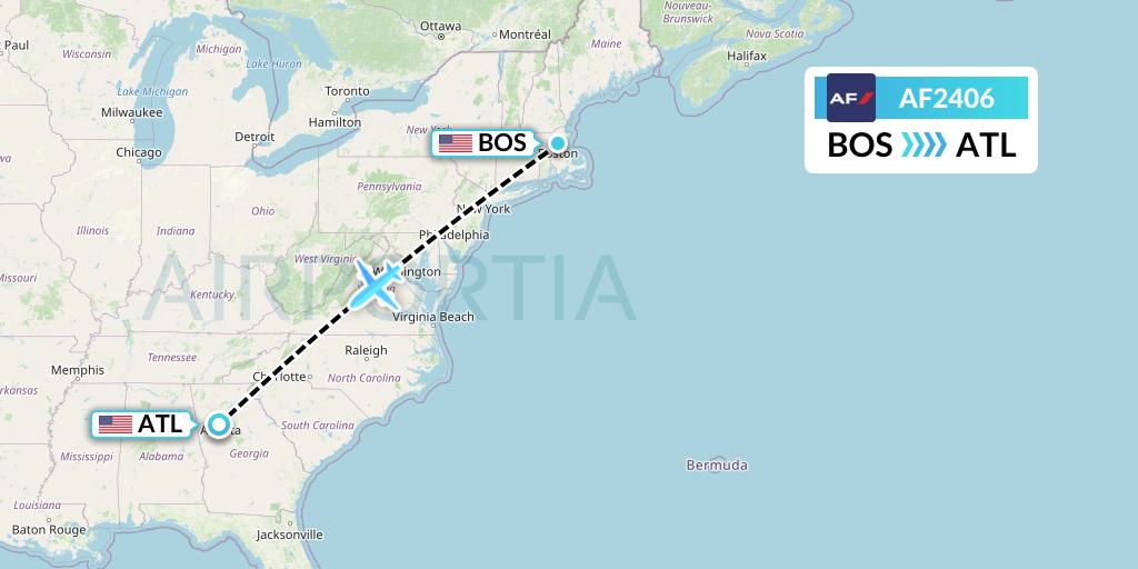 AF2406 Air France Flight Map: Boston to Atlanta