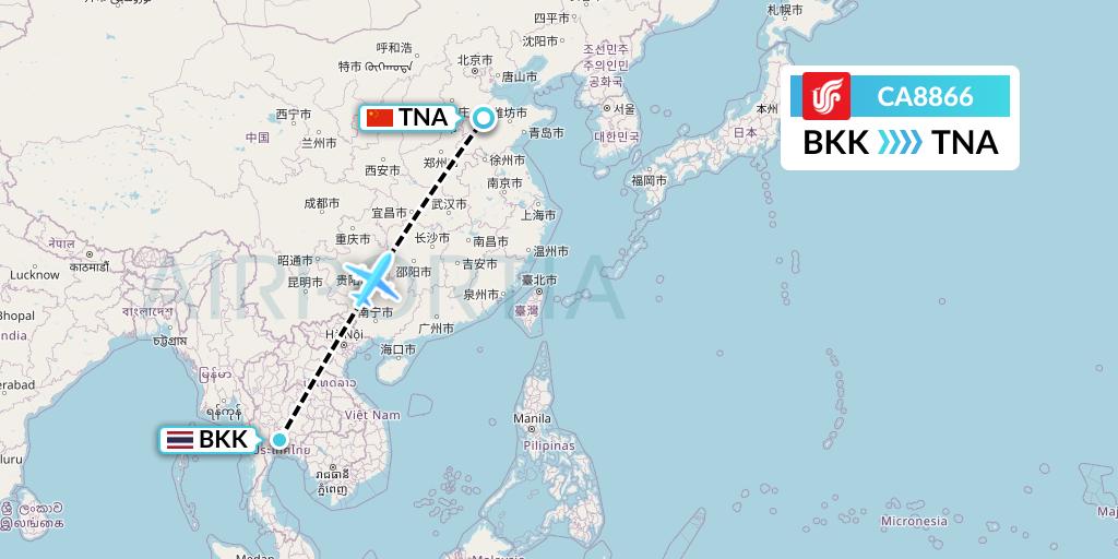 CA8866 Air China Flight Map: Bangkok to Jinan