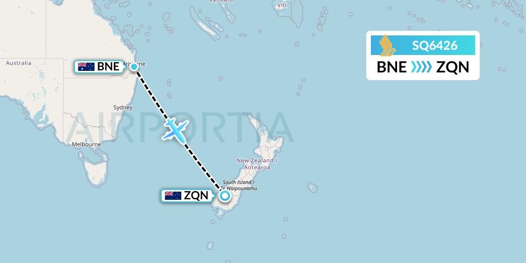 SQ6426 Singapore Airlines Flight Map: Brisbane to Queenstown