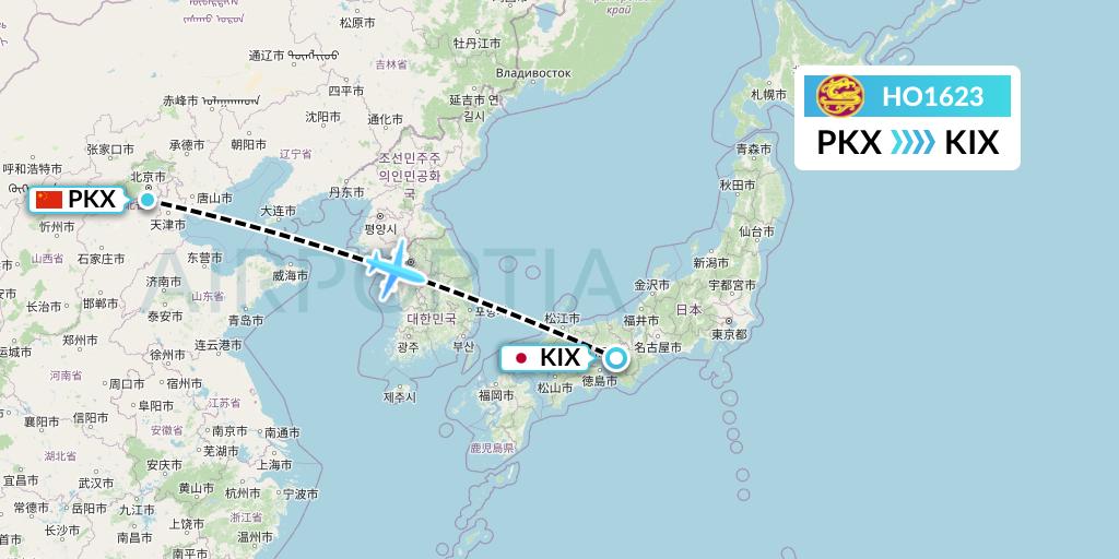 HO1623 Juneyao Airlines Flight Map: Beijing to Osaka