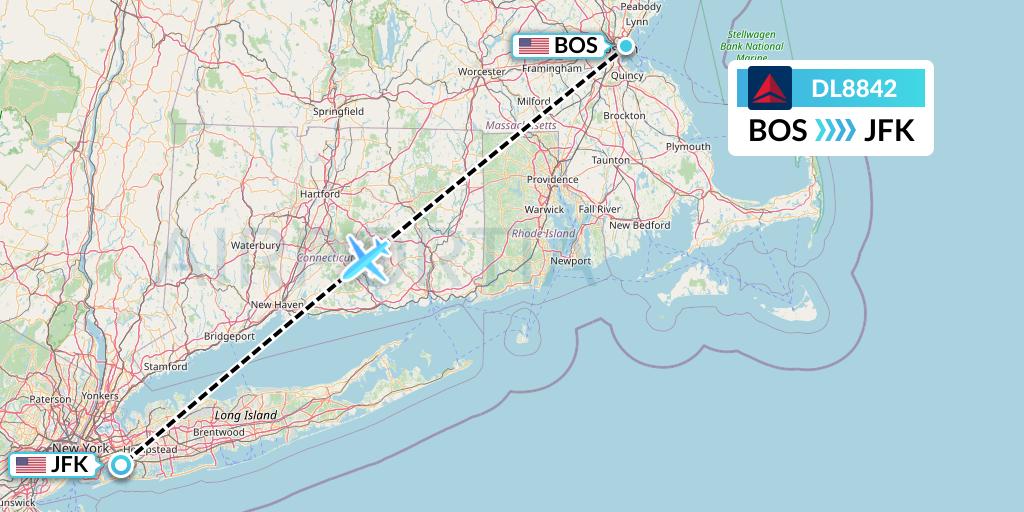 DL8842 Delta Air Lines Flight Map: Boston to New York