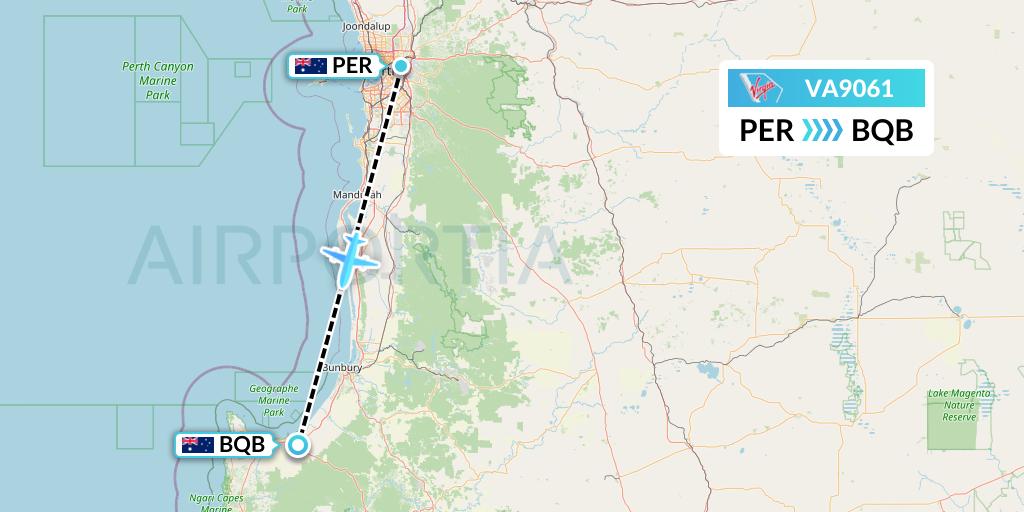 VA9061 Virgin Australia Flight Map: Perth to Busselton
