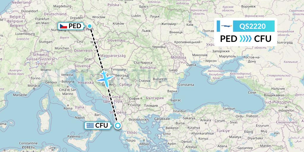 QS2220 Smartwings Flight Map: Pardubice to Corfu