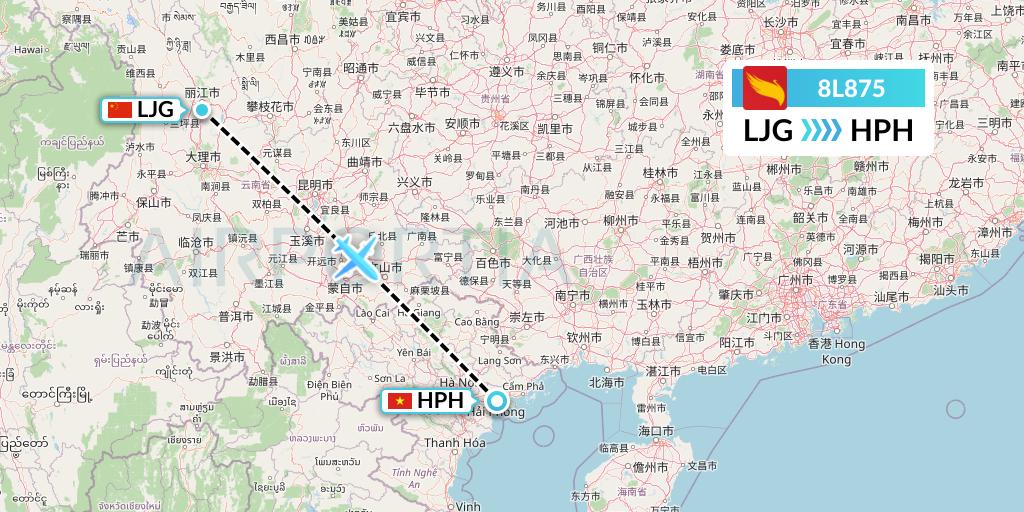 8L875 Lucky Air Flight Map: Lijiang to Haiphong