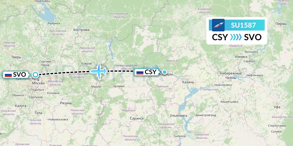 SU1587 Aeroflot Flight Map: Cheboksary to Moscow