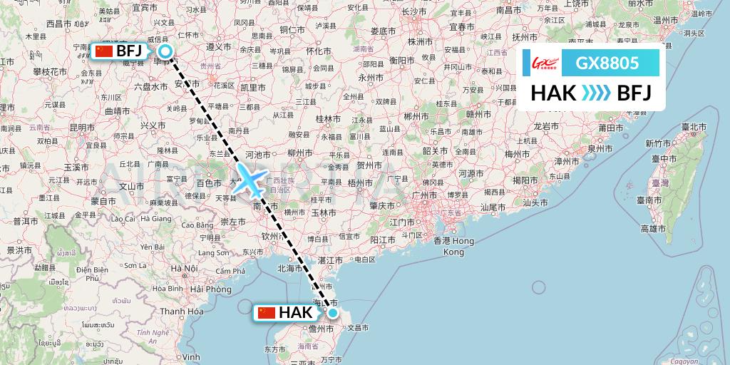 GX8805 GX Airlines Flight Map: Haikou to Bijie