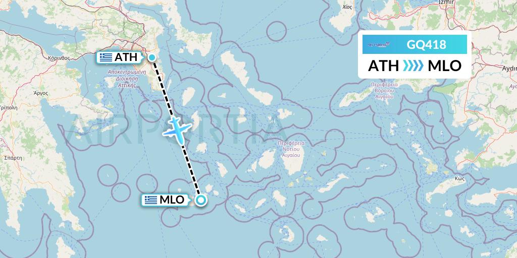 GQ418 Sky Express (Greece) Flight Map: Athens to Milos