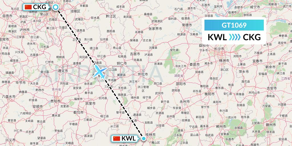GT1069 Air Guilin Flight Map: Guilin to Chongqing