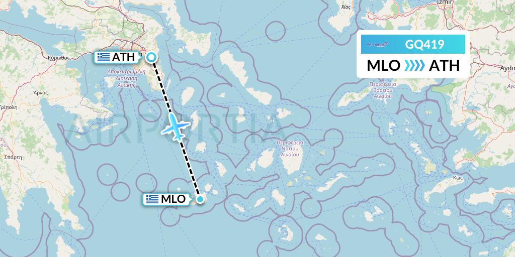 GQ419 Sky Express (Greece) Flight Map: Milos to Athens