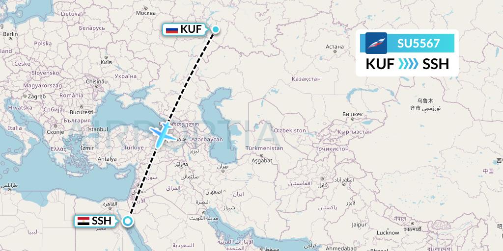 SU5567 Aeroflot Flight Map: Samara to Sharm el-Sheikh