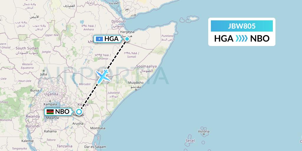 JBW805 Jubba Airways Flight Map: Hargeisa to Nairobi
