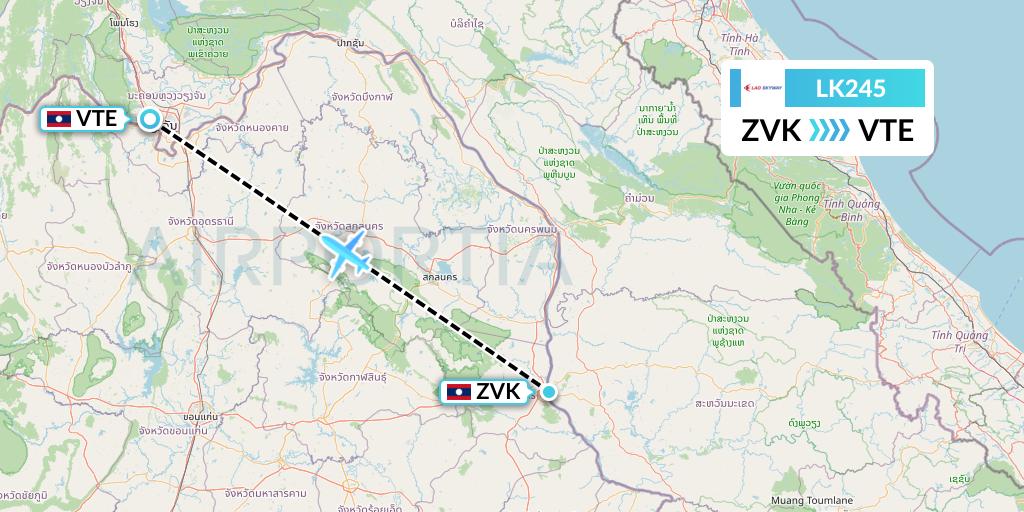 LK245 Lao Skyway Flight Map: Savannakhet to Vientiane