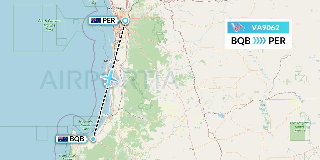 VA9062 Virgin Australia Flight Map: Busselton to Perth