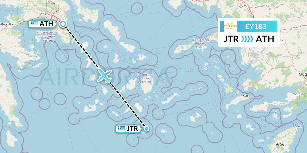 EY183 Etihad Airways Flight Map: Santorini to Athens