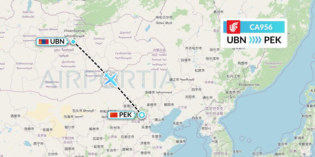 CA956 Air China Flight Map: Ulan Bator to Beijing