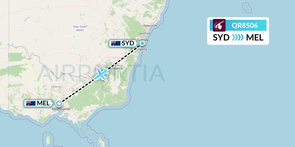 QR8506 Qatar Airways Flight Map: Sydney to Melbourne