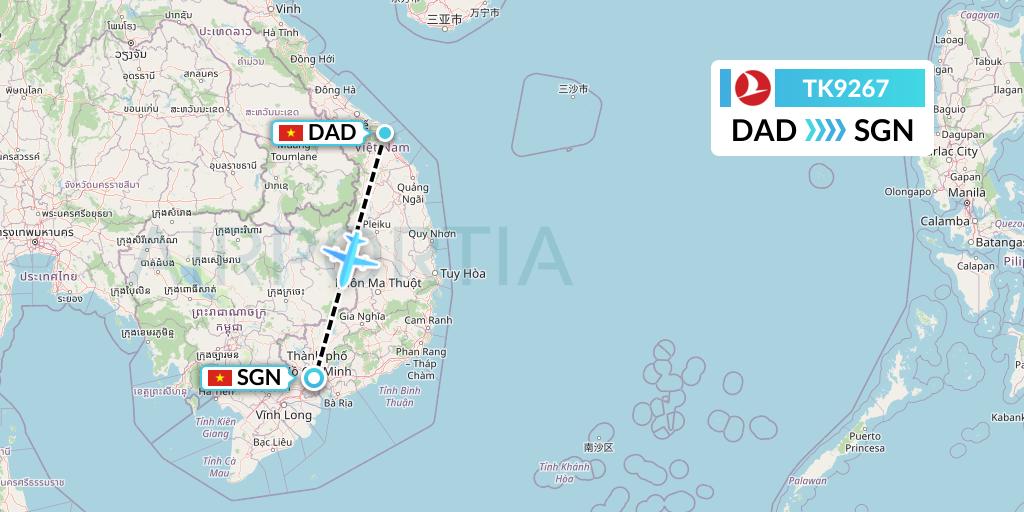 TK9267 Turkish Airlines Flight Map: Da Nang to Ho Chi Minh City