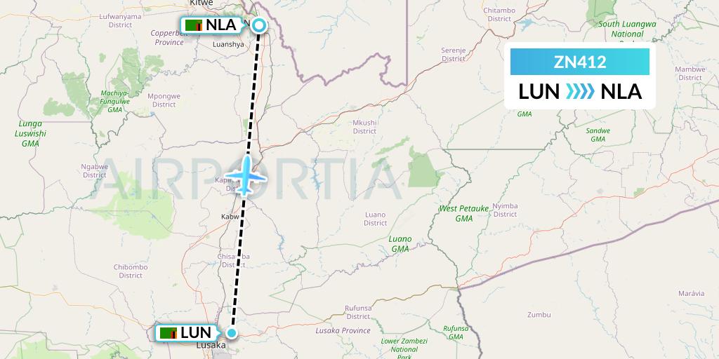 ZN412 Zambia Airways Flight Map: Lusaka to Ndola