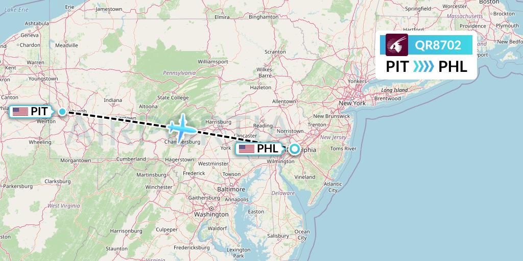 QR8702 Qatar Airways Flight Map: Pittsburgh to Philadelphia