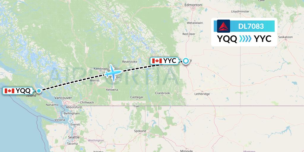 DL7083 Delta Air Lines Flight Map: Comox to Calgary