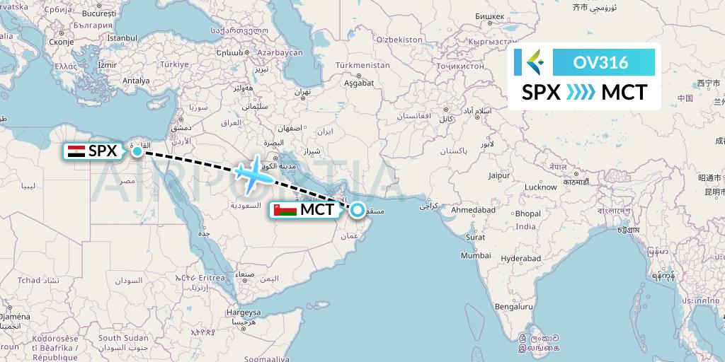 OV316 SalamAir Flight Map: Cairo to Muscat