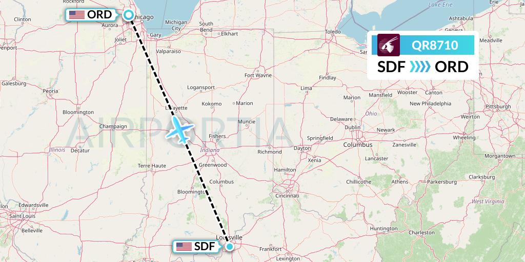 QR8710 Qatar Airways Flight Map: Louisville to Chicago