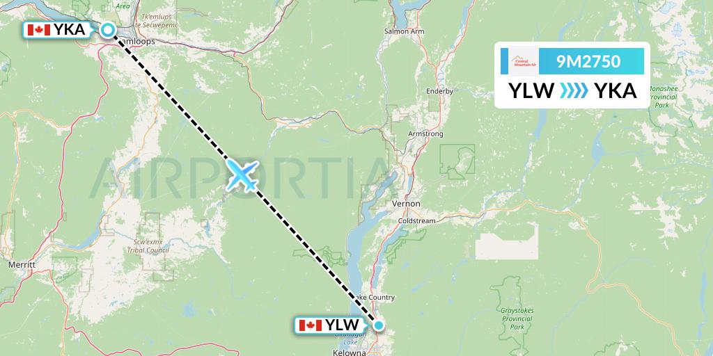 9M2750 Central Mountain Air Flight Map: Kelowna to Kamloops