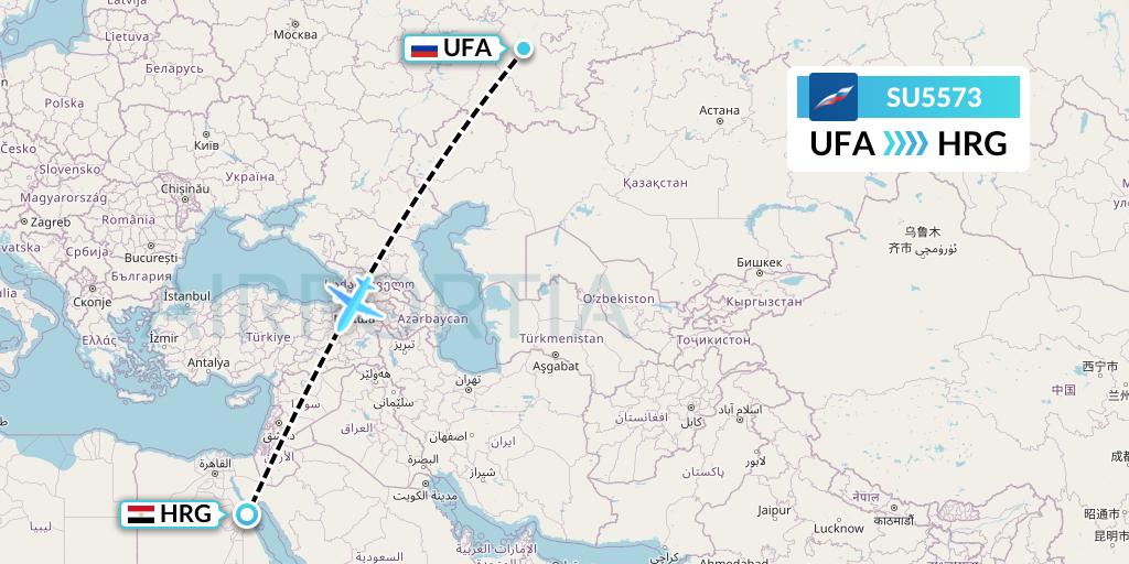 SU5573 Aeroflot Flight Map: Ufa to Hurghada