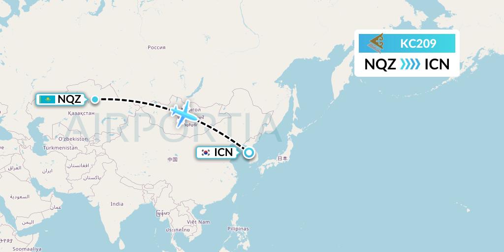 KC209 Air Astana Flight Map: Astana to Seoul