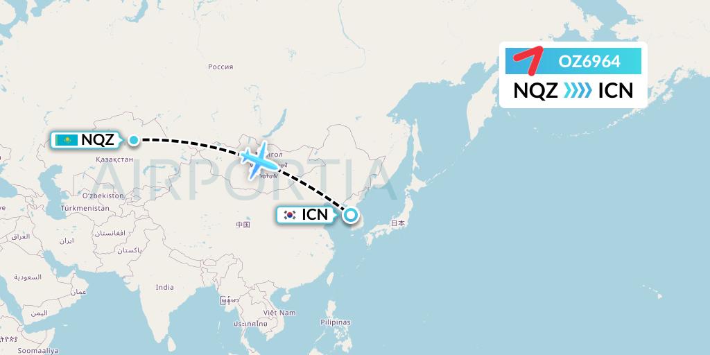 OZ6964 Asiana Airlines Flight Map: Astana to Seoul