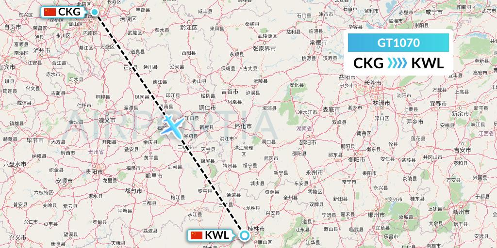 GT1070 Air Guilin Flight Map: Chongqing to Guilin